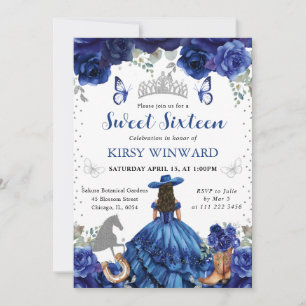 Blue Dress Brunette Salon Princess Sweet 16 Invitation