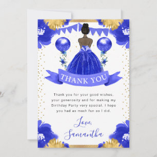 Blue Dress Dark Skin Princess Birthday Thank You Card