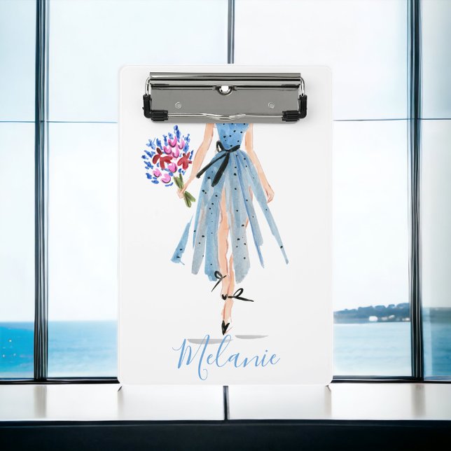 Blue Dress Flowers Woman Chic Fashion Stylish Mini Clipboard (Creator Uploaded)