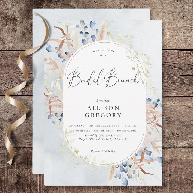 Blue Dried Boho Flowers Blue Bridal Brunch Invitation (Blue Dried Boho Flowers Blue Bridal Brunch Invitation)