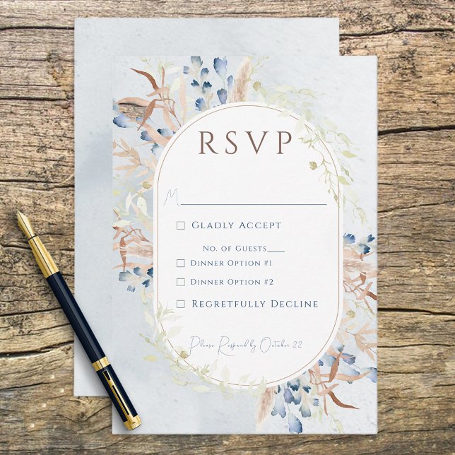 Blue Dried Boho Flowers Blue RSVP Card (Creator Uploaded)