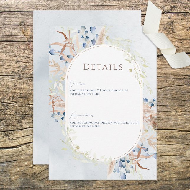 Blue Dried Boho Flowers Blue Wedding Details Enclosure Card (Creator Uploaded)