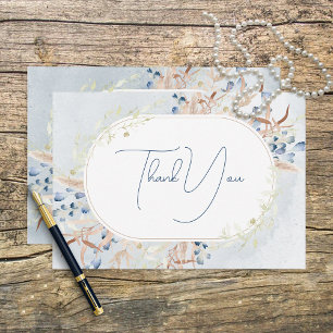 Blue Dried Boho Flowers Wedding Thank You Card