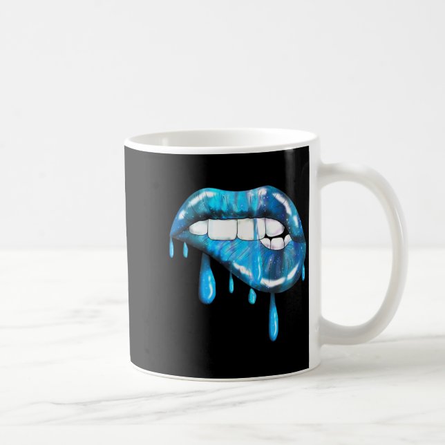 Blue Dripng Biting Lips Lipstick Effect 80s Coffee Mug (Right)