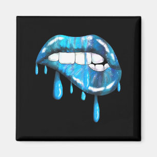 Blue Dripng Biting Lips Lipstick Effect 80s Magnet