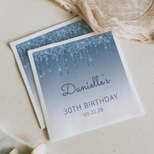 Blue Dripping Glitter Glam 30th Birthday Party Napkin