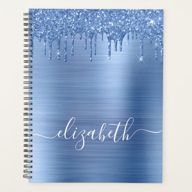 Blue Dripping Glitter Personalised Planner (Front)