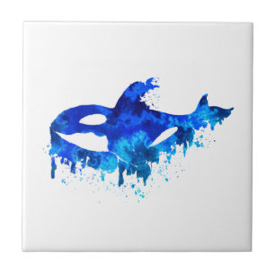 Blue Dripping Orca Whale Tile
