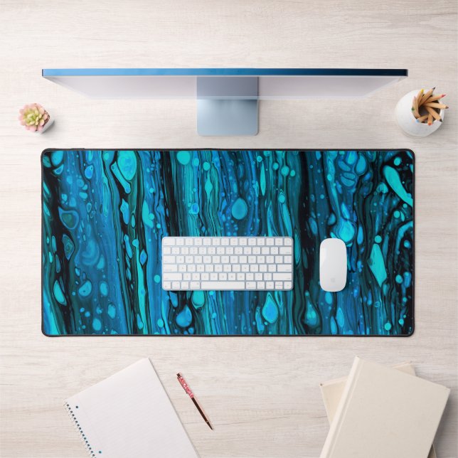 Blue Drops Acrylic Pouring Abstract Fluid Art Desk Mat (Office 1)