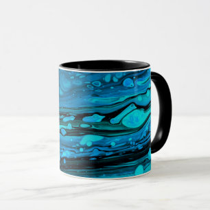 Blue Drops Acrylic Pouring Abstract Fluid Art Mug