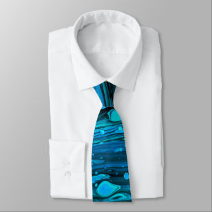 Blue Drops Acrylic Pouring Abstract Fluid Art  Tie