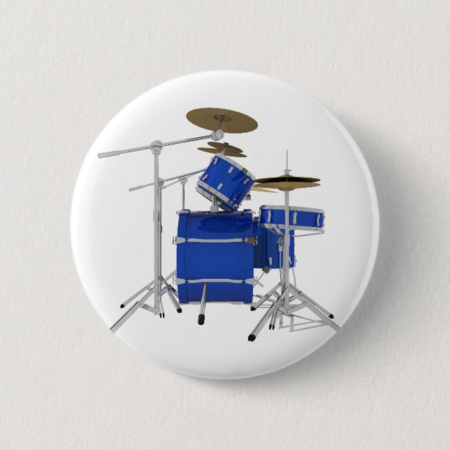 Blue Drum Kit: 6 Cm Round Badge (Front)