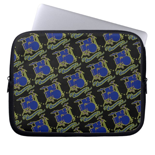 blue drum music pattern laptop sleeve (Front)