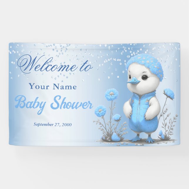 Blue Duck Boy Baby Shower Welcome Banner (Horizontal)