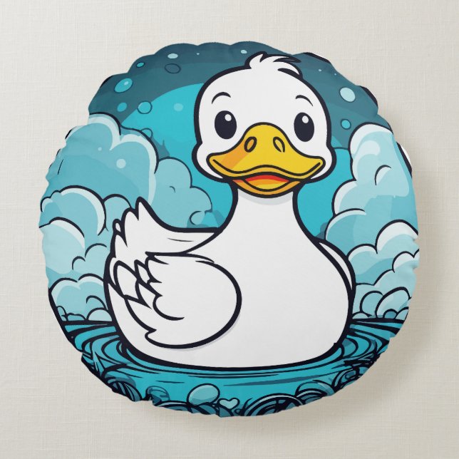 Blue duck print round cushion (Front)
