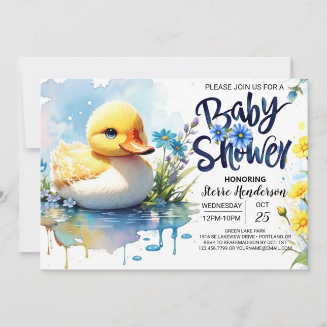 Blue Duckling Bliss Baby Shower Invitation (Front)