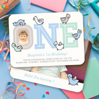 Blue Ducks Big One Boy's 1st Birthday Party Photo Invitation