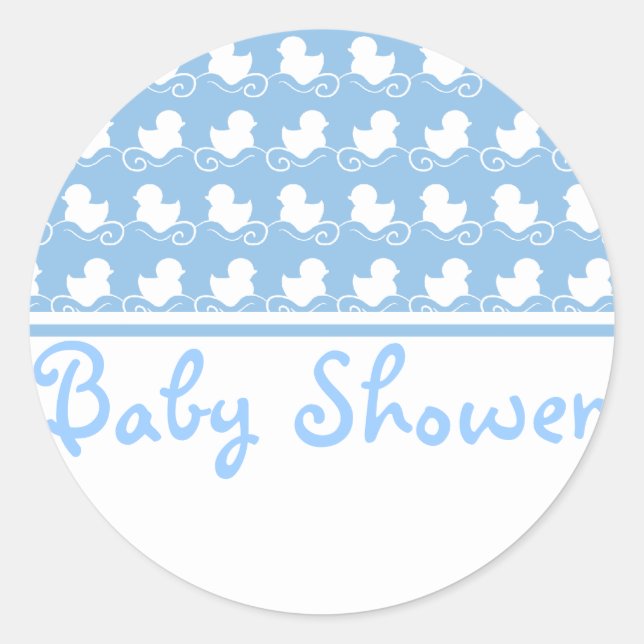 blue ducks in row baby shower seal sticker (Front)