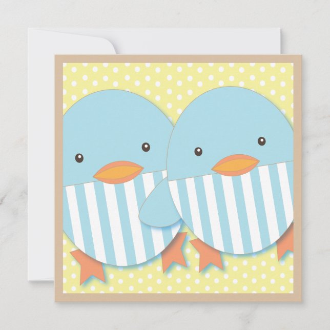 Blue Ducky Twin Boys Baby Shower Invitation (Front)
