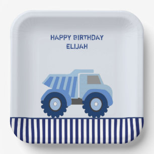 Blue Dump Truck Custom Kid's Birthday Paper Plates