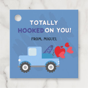 Blue Dump Truck Hearts Valentines Gift Tags