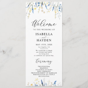 Blue Dusty Dainty Wild Floral Wedding Flat Program Programme