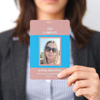 Blue Dusty Pink Business Badge ID Badge