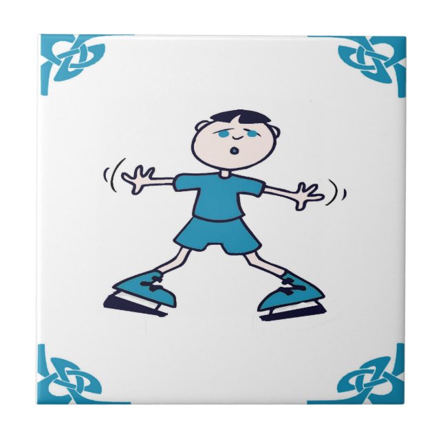 Blue Dutch Boy Ice Skate Tile (Front)