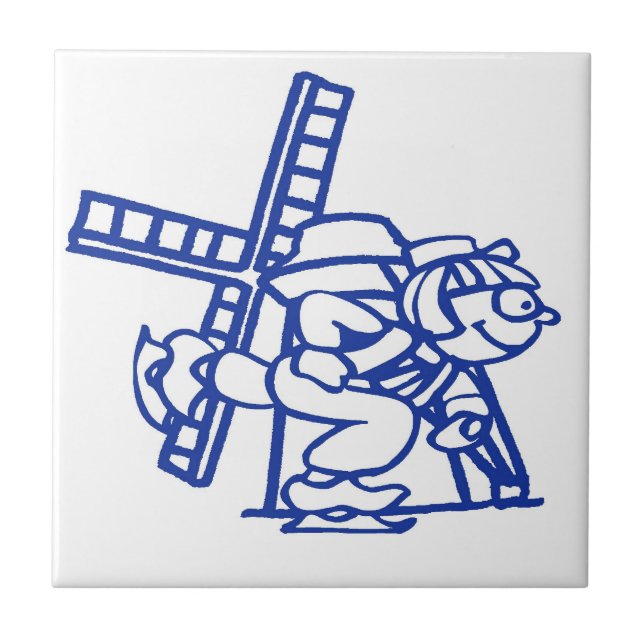 Blue Dutch Boy Windmill Tile (Front)