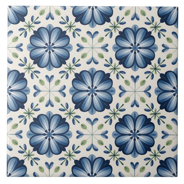Blue Dutch Delft Pattern  Tile (Front)