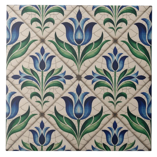 Blue Dutch Delft Pattern  Tile (Front)