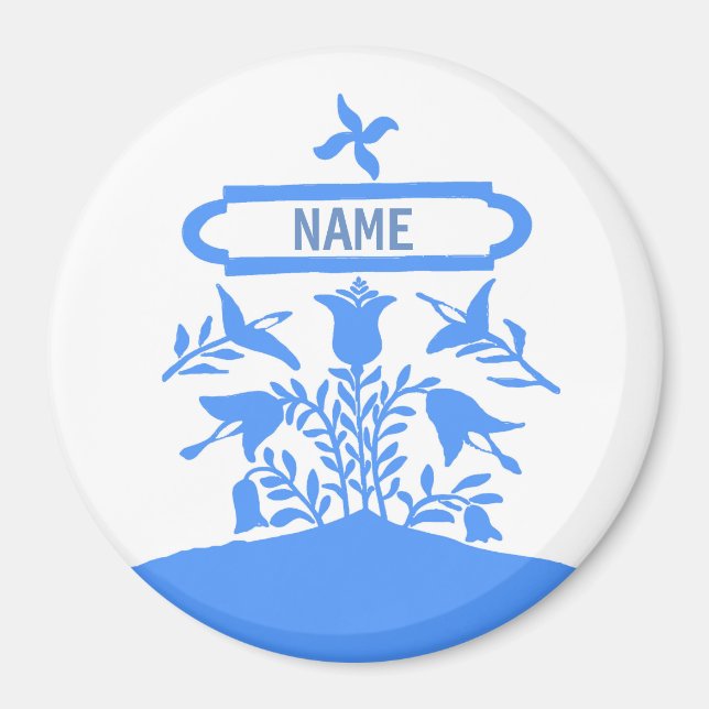 Blue Dutch Flowers, add names Magnet (Front)