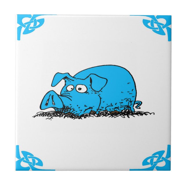 Blue Dutch Hog Delft Look Tile (Front)