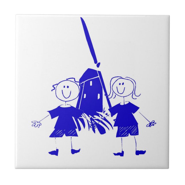Blue Dutch Stick Kids Tile (Front)