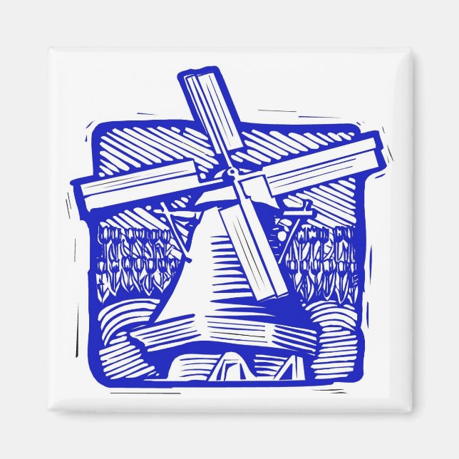 Blue Dutch Windmill Magnet (Front)
