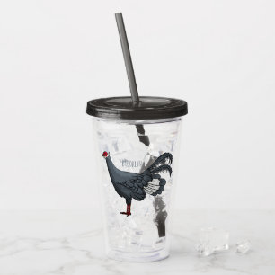 Blue eared pheasant bird cartoon illustration acrylic tumbler