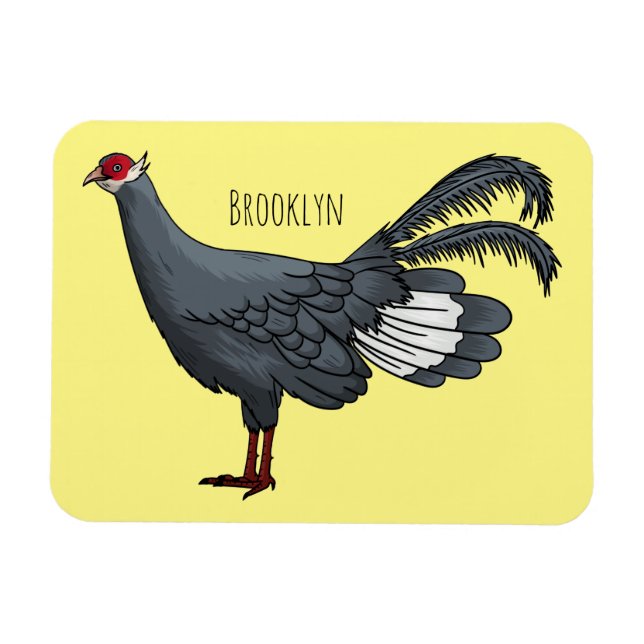 Blue eared pheasant bird cartoon illustration magnet (Horizontal)