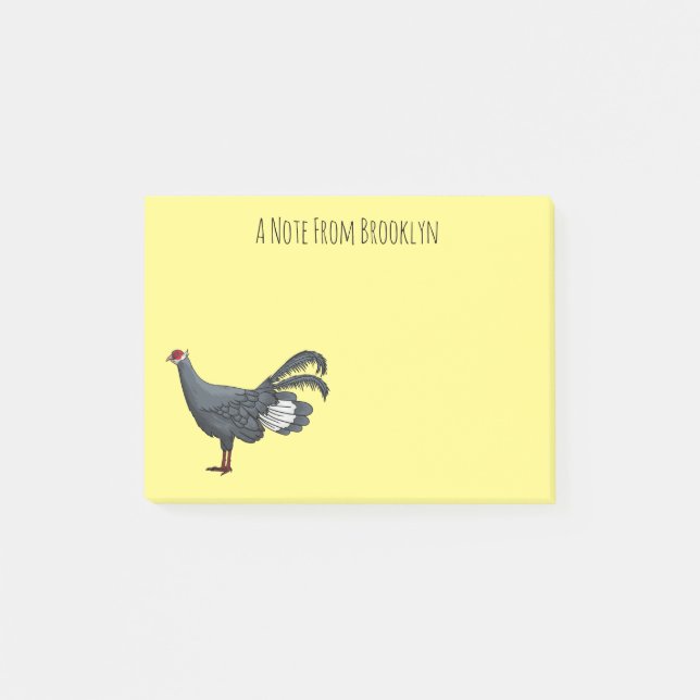 Blue eared pheasant bird cartoon illustration  post-it notes (Front)
