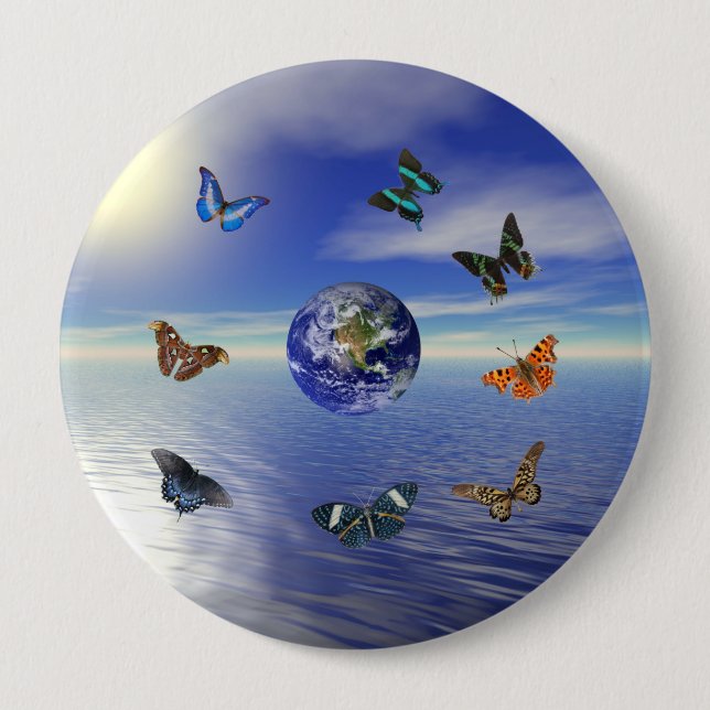 Blue Earth Butterflies 10 Cm Round Badge (Front)