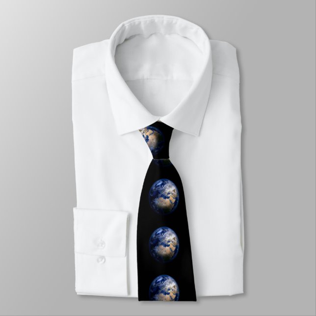 Blue Earth From Space  Inspirational Globe World Tie (Tied)