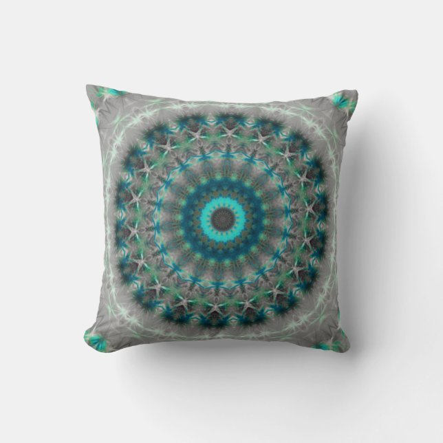 Blue Earth Mandala Kaleidoscope pattern Cushion (Front)