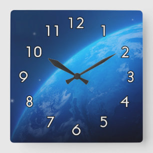 Blue Earth Square Wall Clock