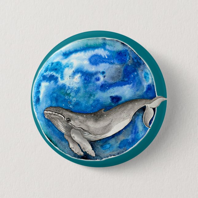 Blue Earth Whale 6 Cm Round Badge (Front)