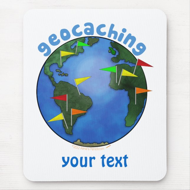 Blue Earth With Flags Geocaching Custom Mouse Pad (Front)