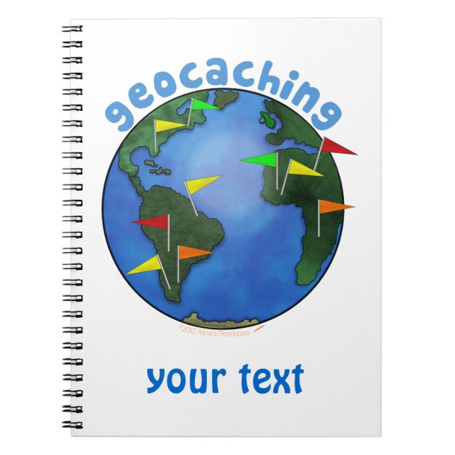 Blue Earth With Flags Geocaching Custom Spiral Notebook (Front)