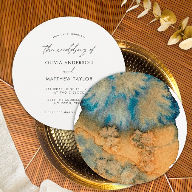 Blue Earthy Modern Watercolor The Wedding Of Invitation (Front/Back)