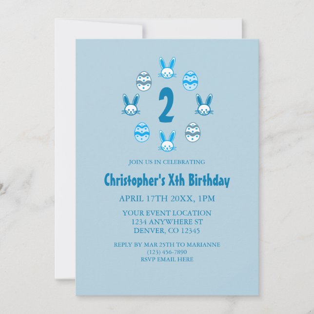Blue Easter 2nd Birthday Invitation (Front)