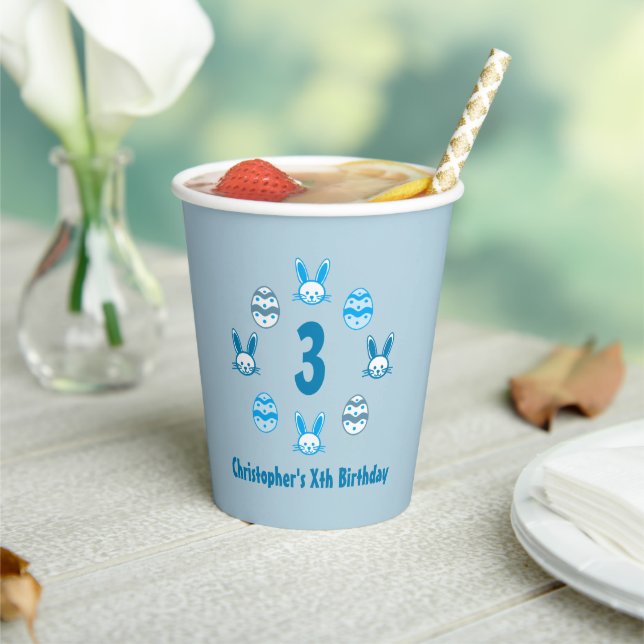 Blue Easter 3rd Birthday Paper Cups (Insitu)