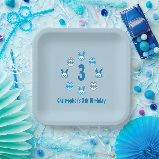 Blue Easter 3rd Birthday Paper Plate (Party)