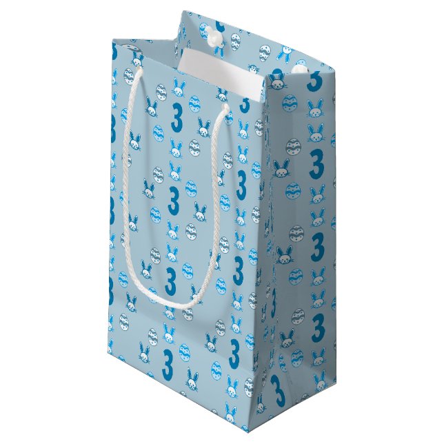 Blue Easter 3rd Birthday Small Gift Bag (Front Angled)